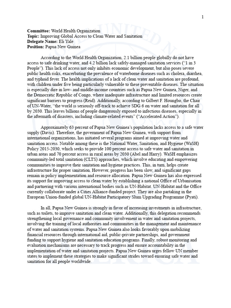 YMUN+LATAM+ +Sample+Position+Paper+ +good | PDF | Wash | Sanitation