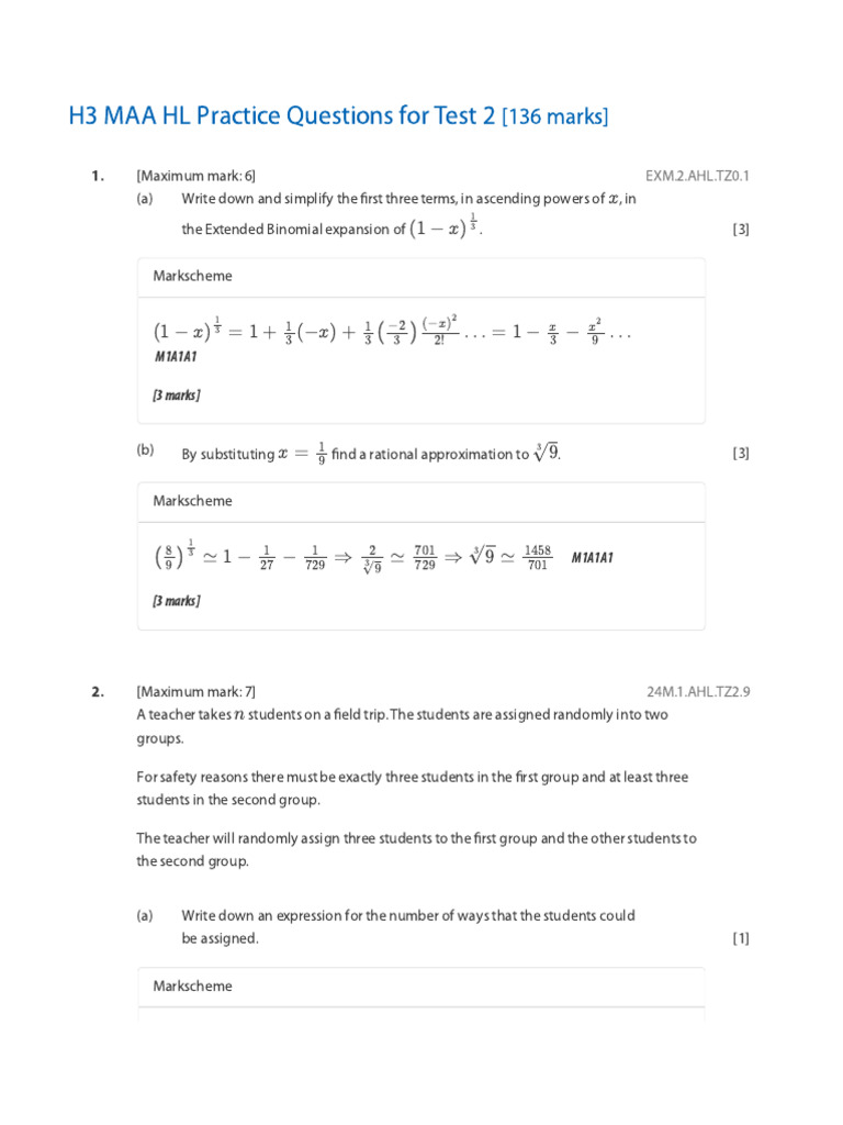 Ractcice Questions Ib Math Aa HL | PDF | Asymptote