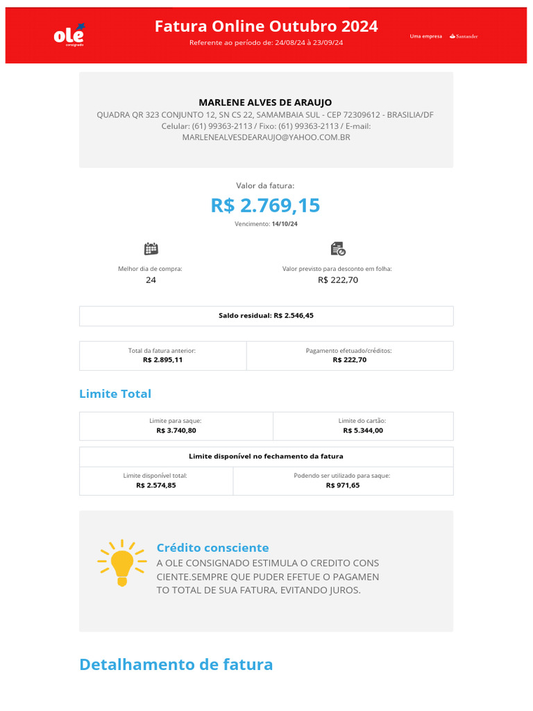 Fatura Fechada 14 10 2024 | PDF | Serviços financeiros | Business