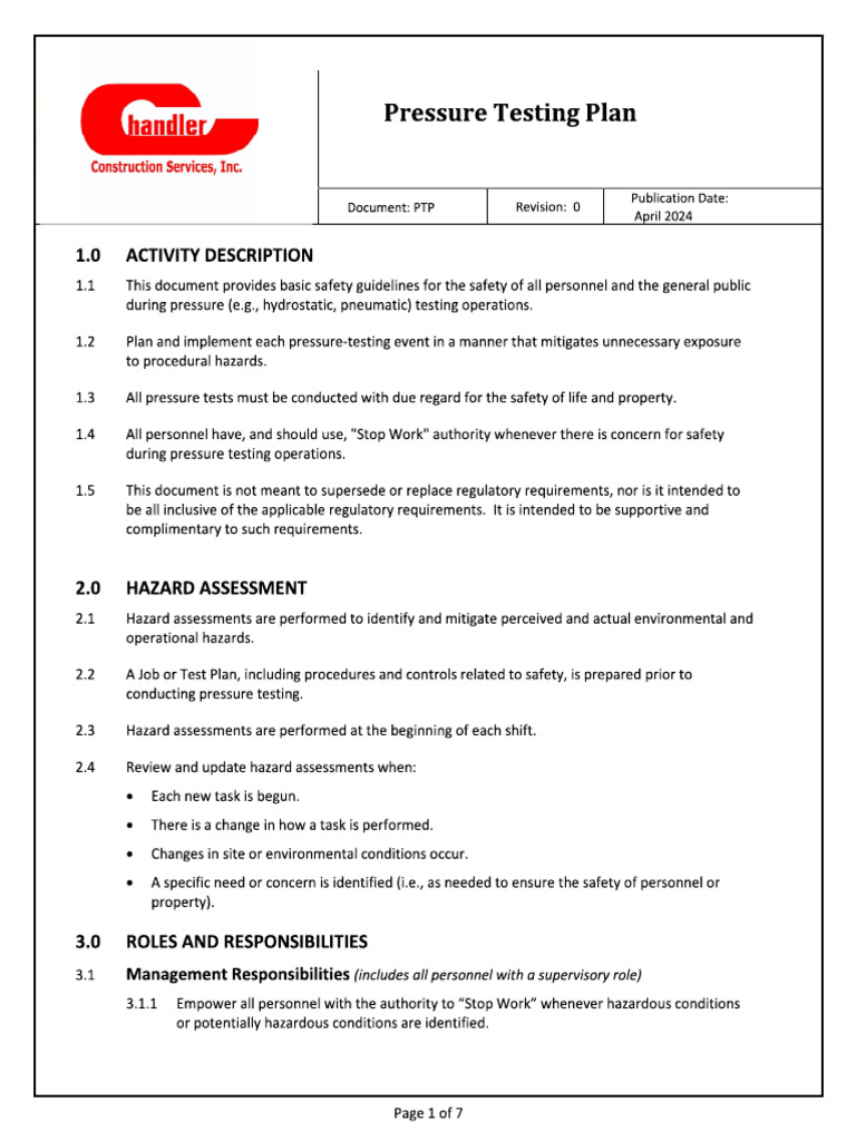 Pressure Testing Plan. | PDF