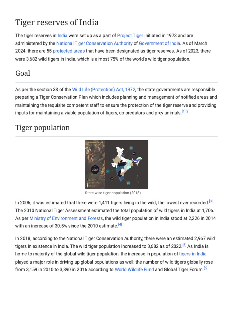 Tiger Reserves and Population in India | PDF | Tiger | Natural Environment