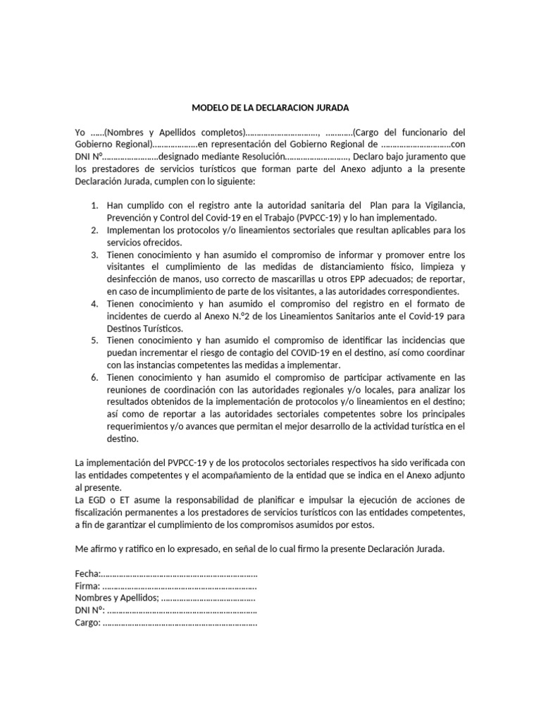 Declaración Jurada Prestadores de Servicios | PDF | Negocios | Finanzas ...