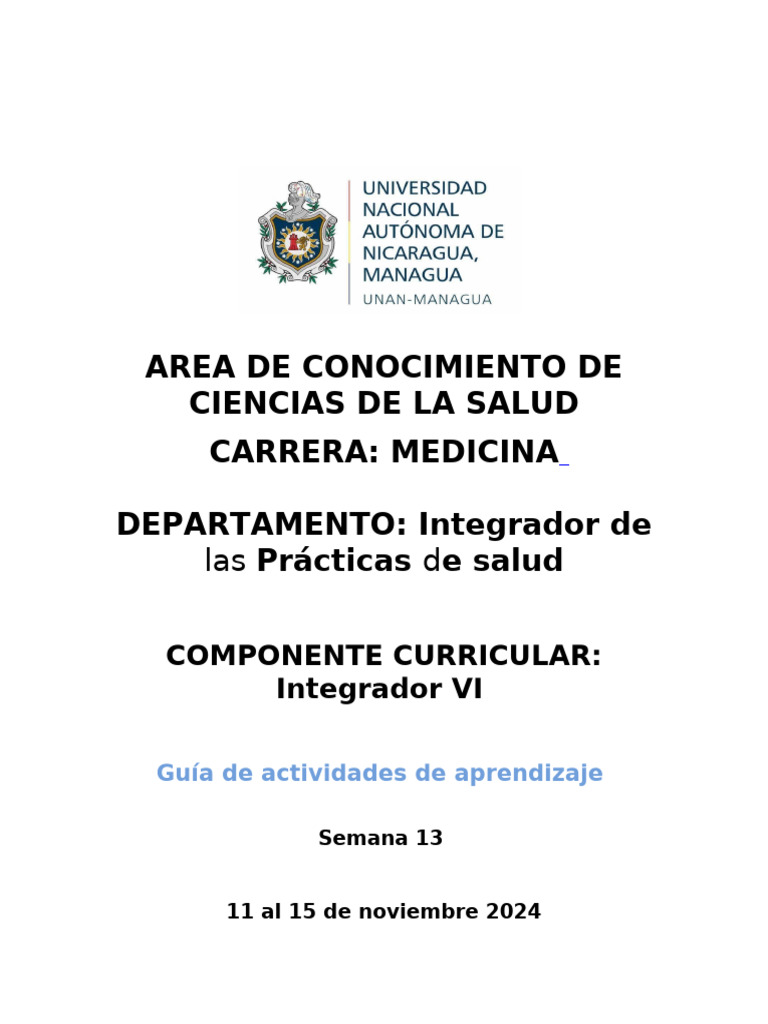 Guía Aprendizaje Semana 13 CC Integrador Vi 2024 | PDF | Medicina ...
