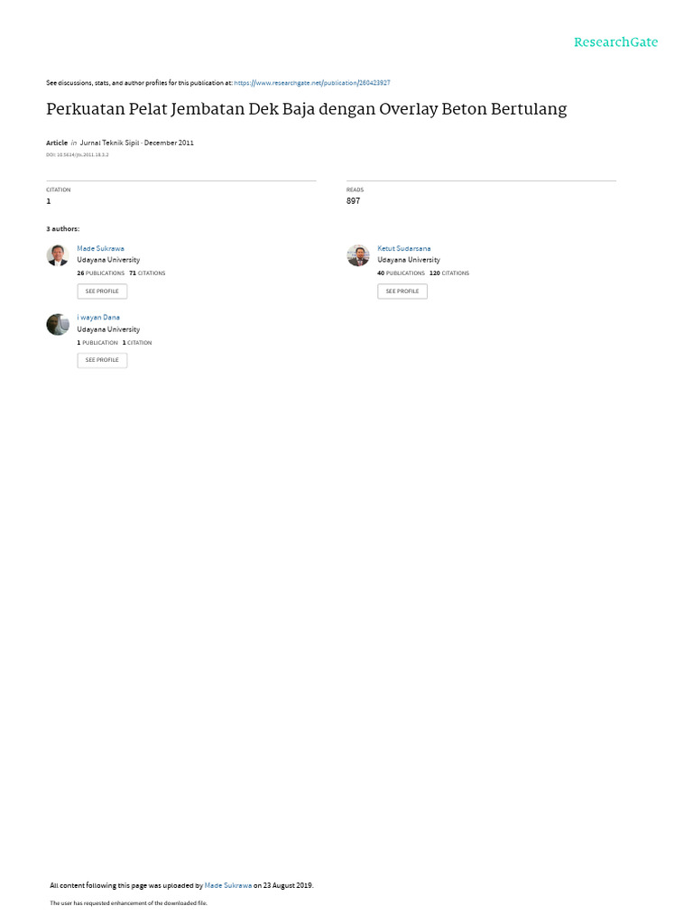 Perkuatan Pelat Jembatan Dek Baja Dengan Overlay Beton Bertulang | PDF