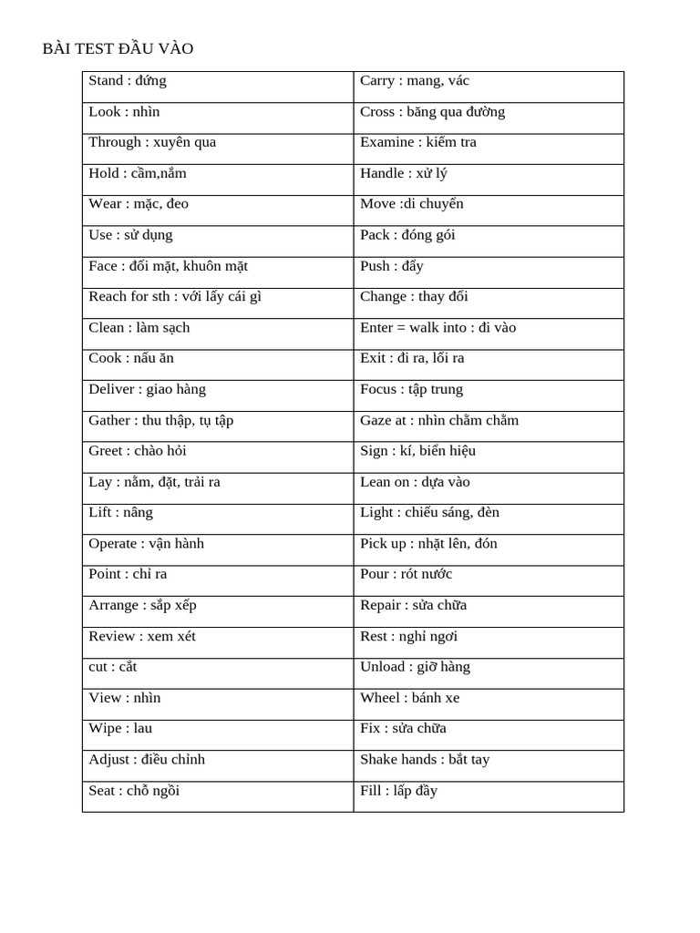 ĐÁP ÁN BÀI TEST ĐẦU VÀO | PDF