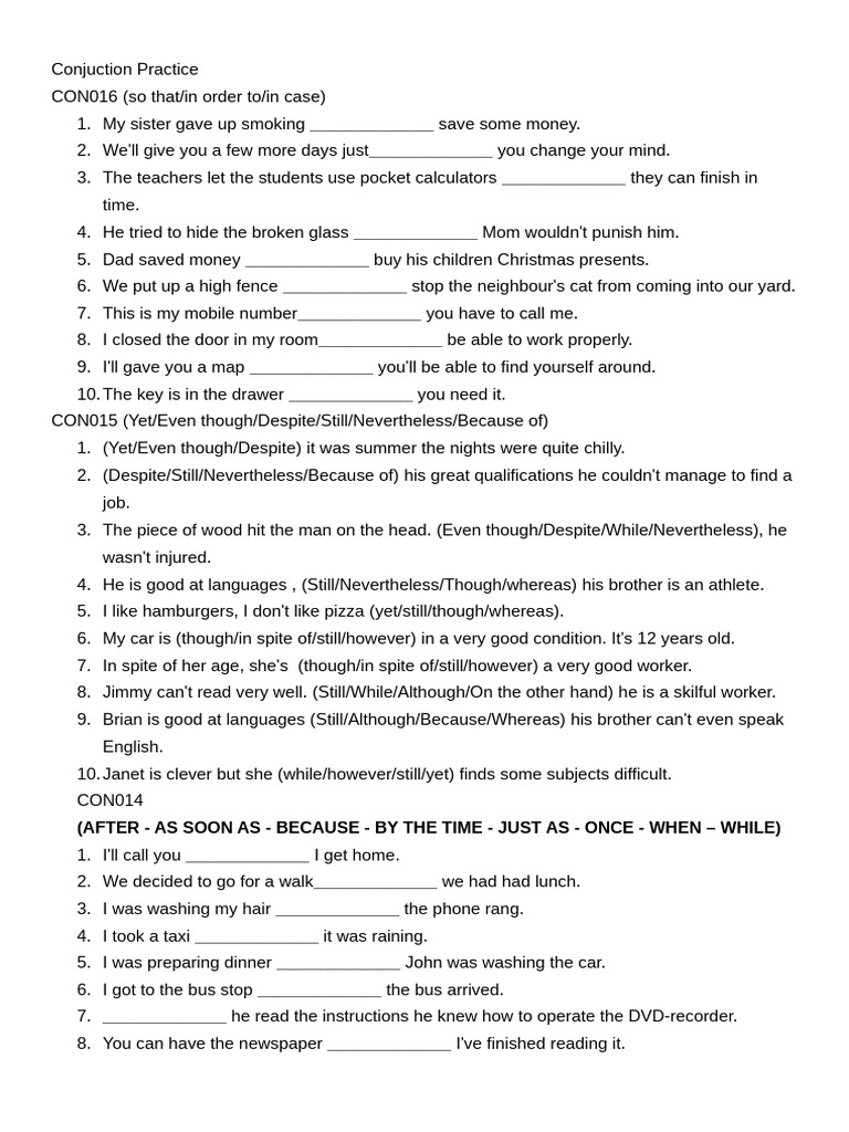 Conjuction Practice (From Web) | PDF