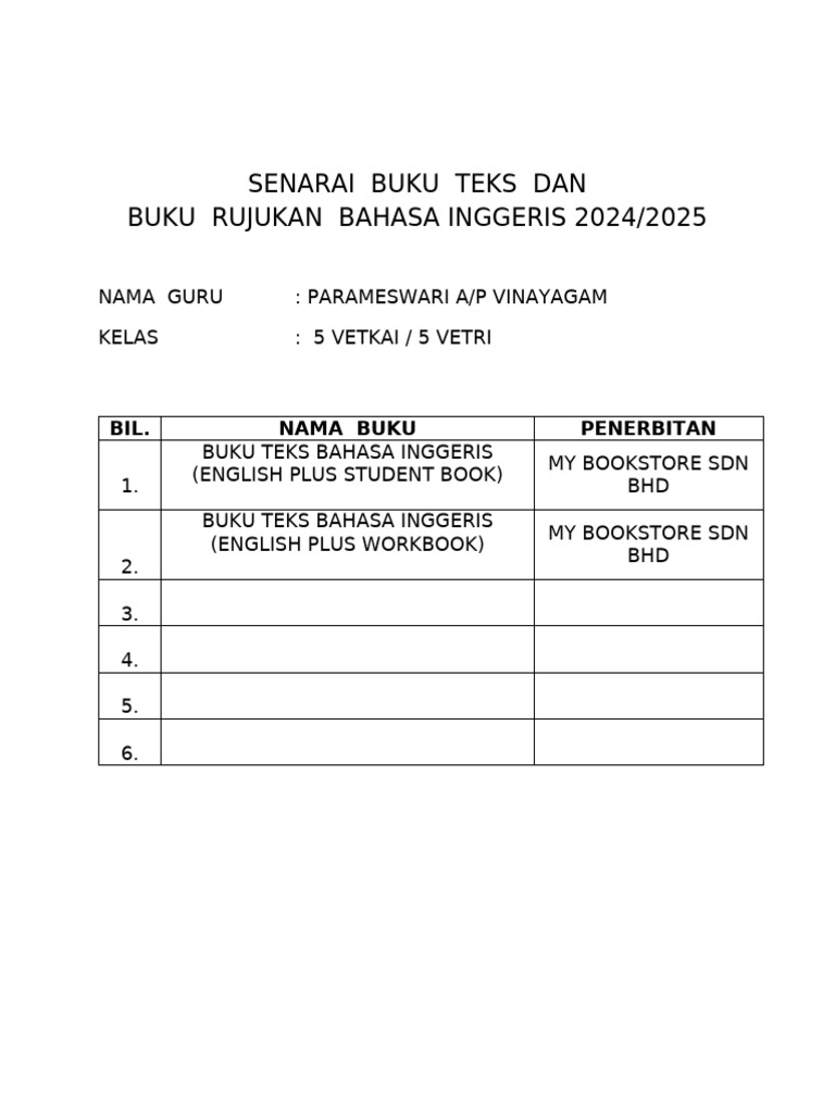 Senarai Buku Teks & Rujukan | PDF