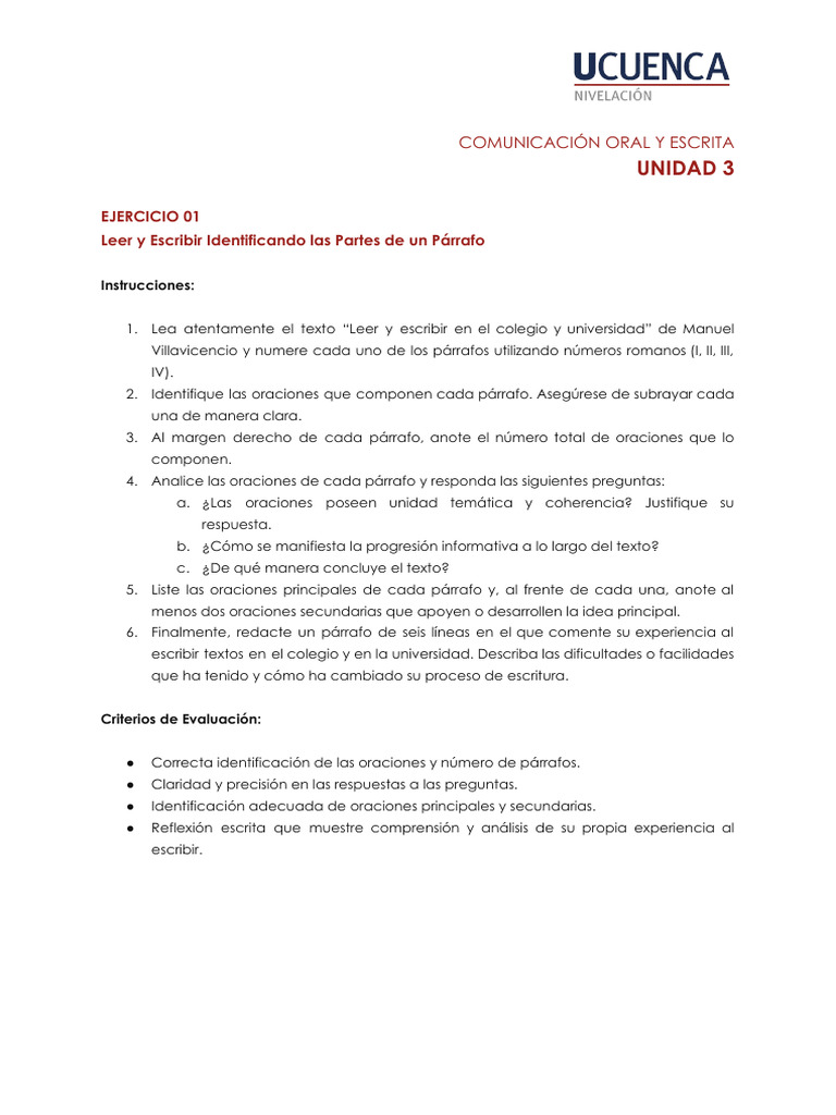 Ejercicio Unidad 3 | PDF | Crecimiento personal y profesional | Artes ...