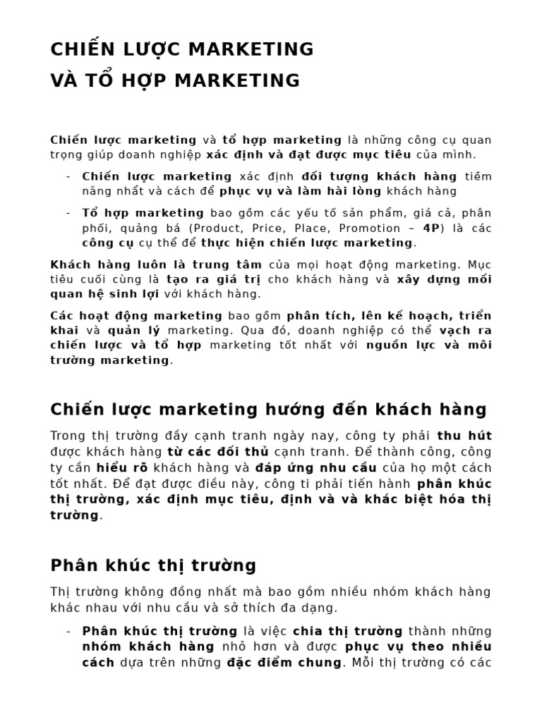 CHIẾN LƯỢC MARKETING VÀ TỔ HỢP MARKETING | PDF