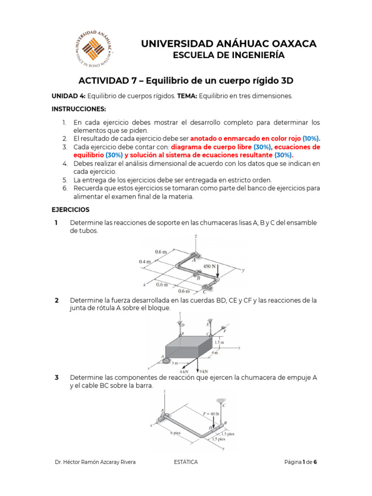 Actividad 7 - Equilibrio de Un Cuerpo Rígido 3D-1 | PDF | Ingeniería ...