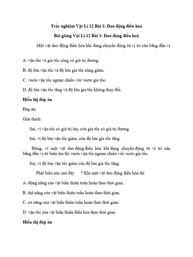 Trac nghiem dao dong dieu hoa co dap an vat li lop 12 pdf