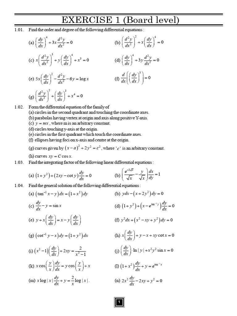 Order and Degree of Differential Equations | PDF | Cartesian Coordinate ...