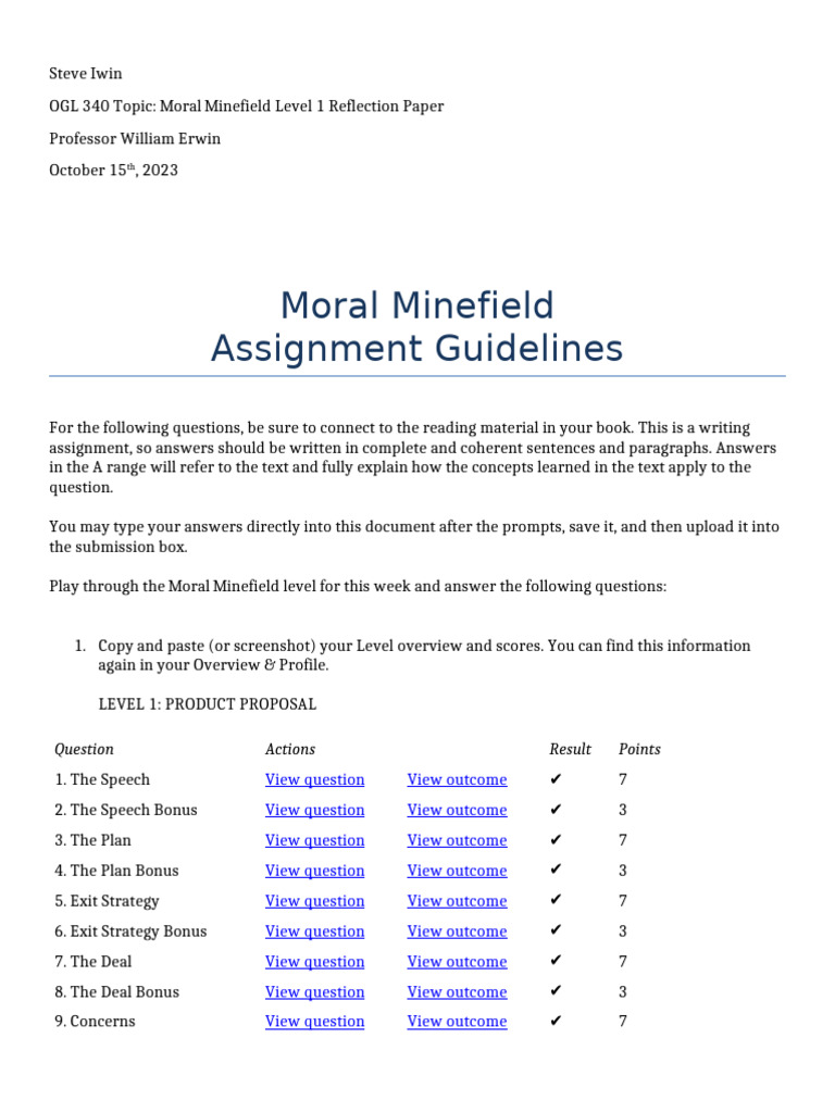 Level 1 Moral Minefield Assignment PDF Utilitarianism Social