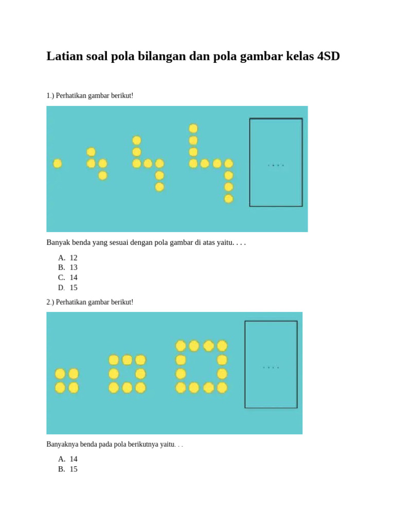 Latian Soal Pola Bilangan Dan Gamabar Untuk Kelas 4 | PDF