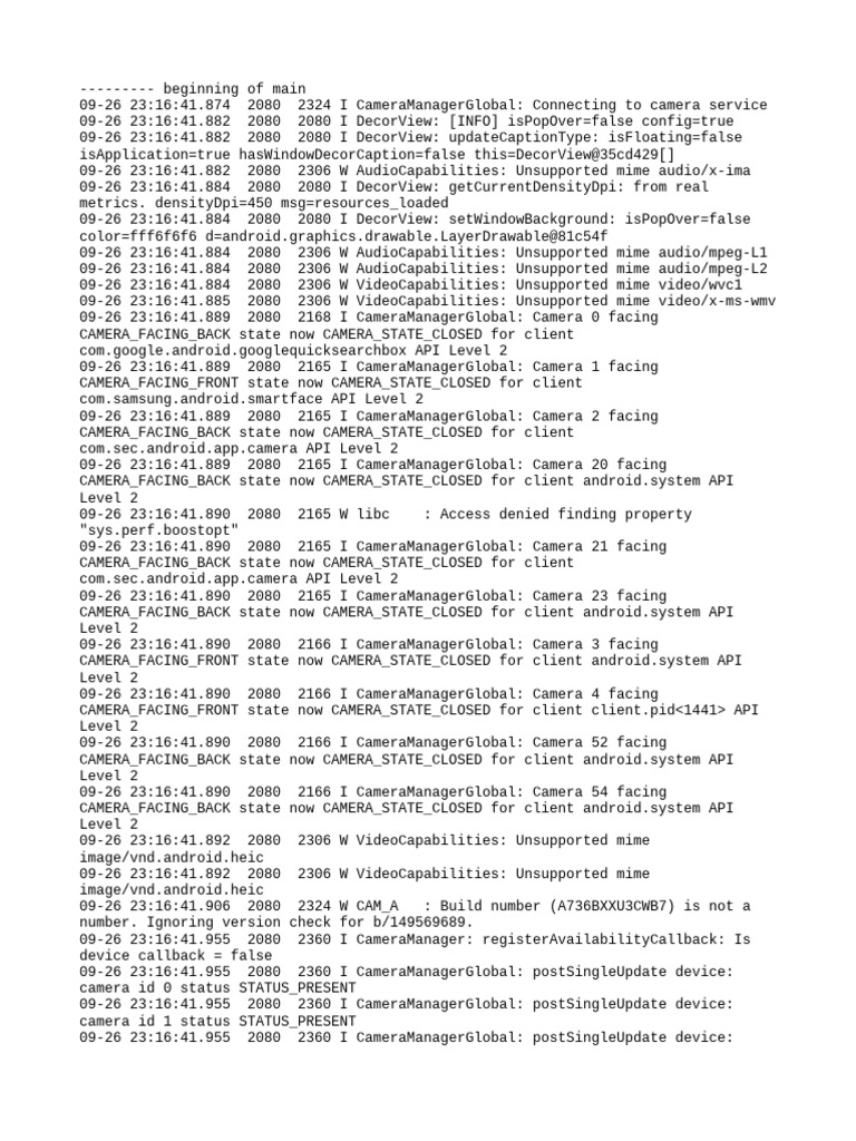 Camera Service Connection Logs | PDF | Software Engineering | Computer ...