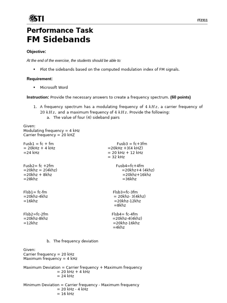 FM Sidebands Calculation and Spectrum | PDF | Frequency Modulation ...
