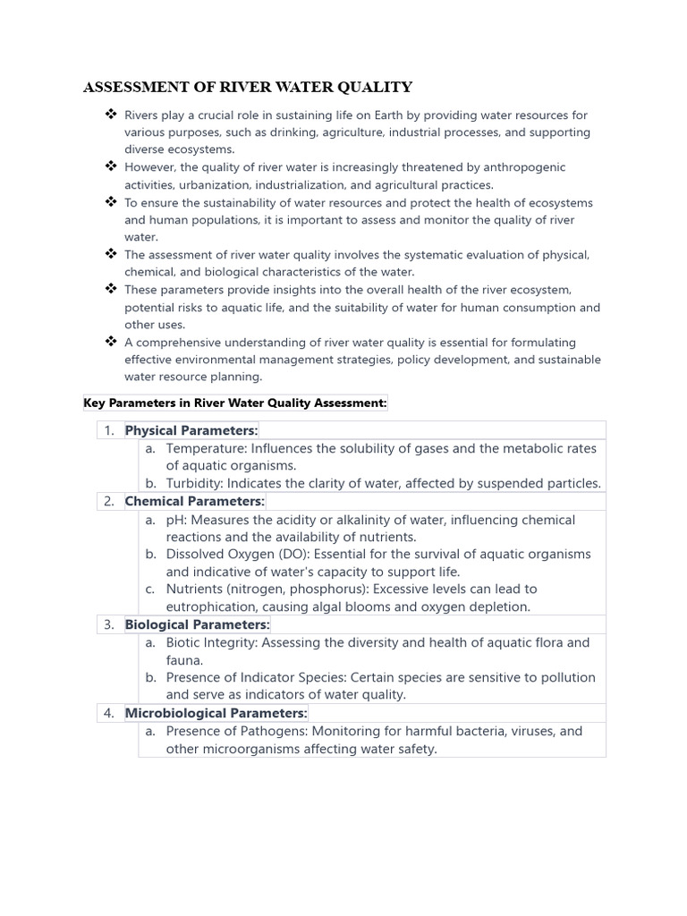 River Water Quality Assessment Guide | PDF | Water Pollution | Water ...