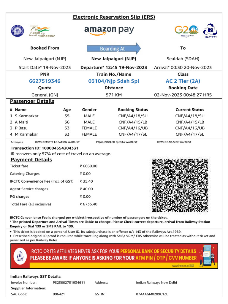 IRCTC Train Ticket Payment Summary | PDF | Identity Document | Payments