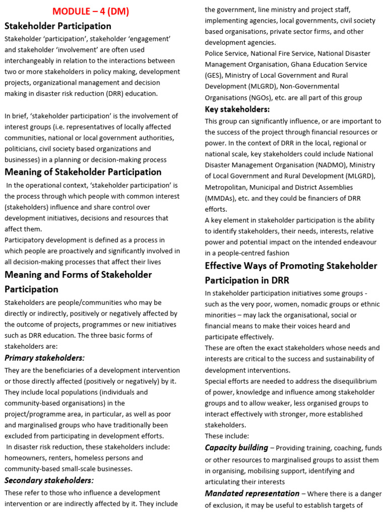 Dm m4 Short Notes | PDF | Communication | Disaster Risk Reduction