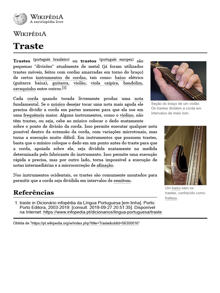 Traste - Wikipédia, A Enciclopédia Livre | PDF | Arte