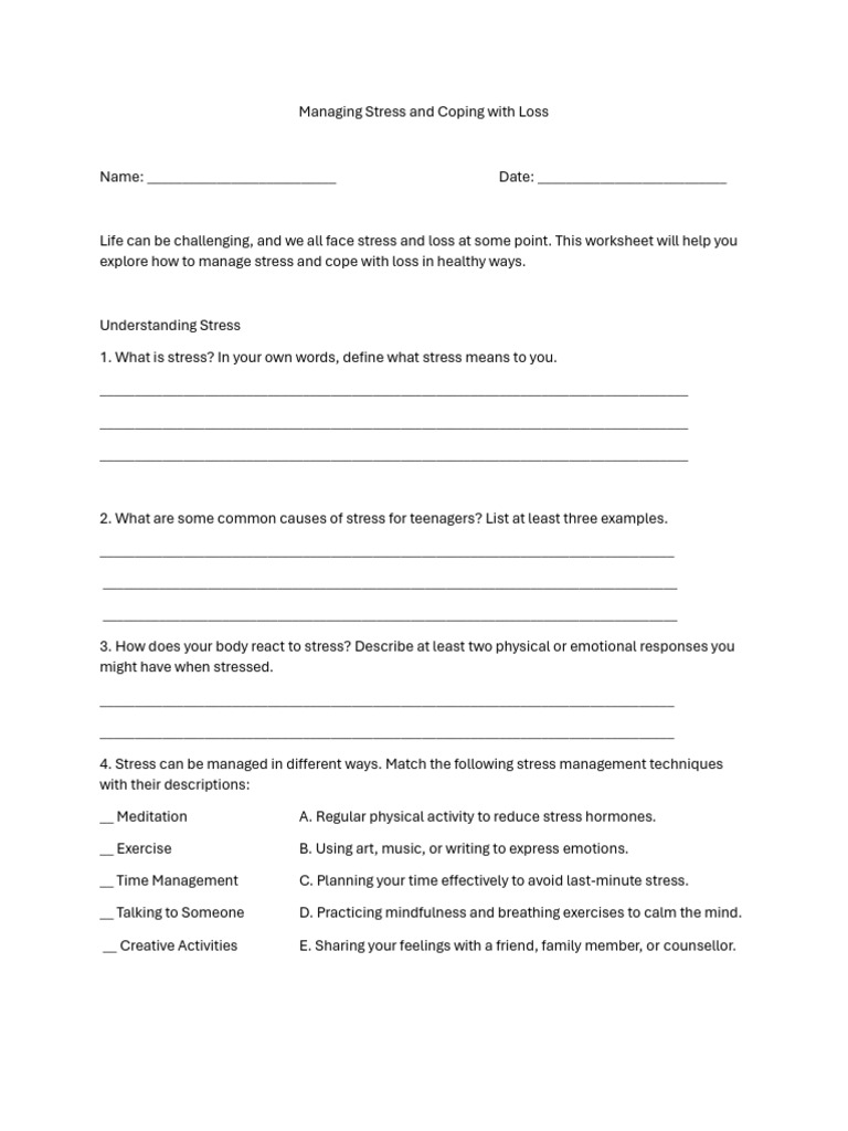 Stress Management and Loss Coping Guide | PDF | Stress (Biology ...