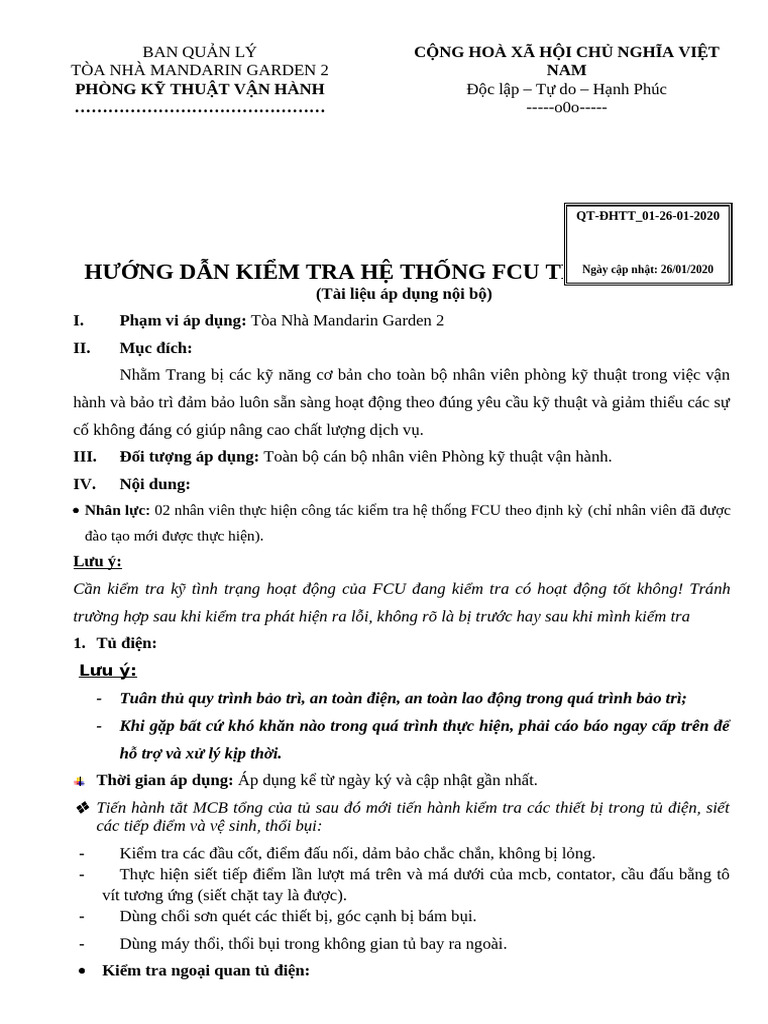 Hướng dẫn kiểm tra hệ thống FCU | PDF