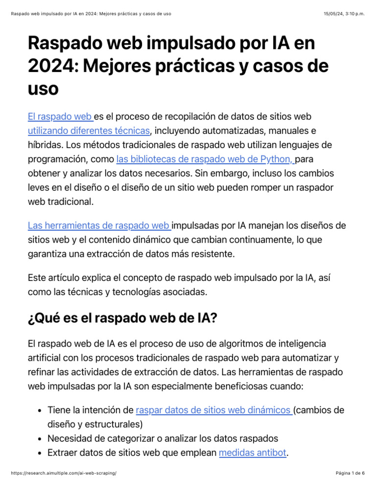 Raspado Web IA: Prácticas 2024 | PDF | Inteligencia artificial ...
