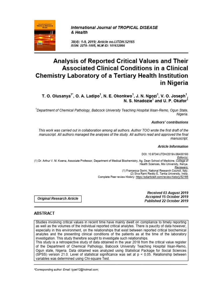 Assessment of Critical Values Procedures | PDF | Medical Specialties ...