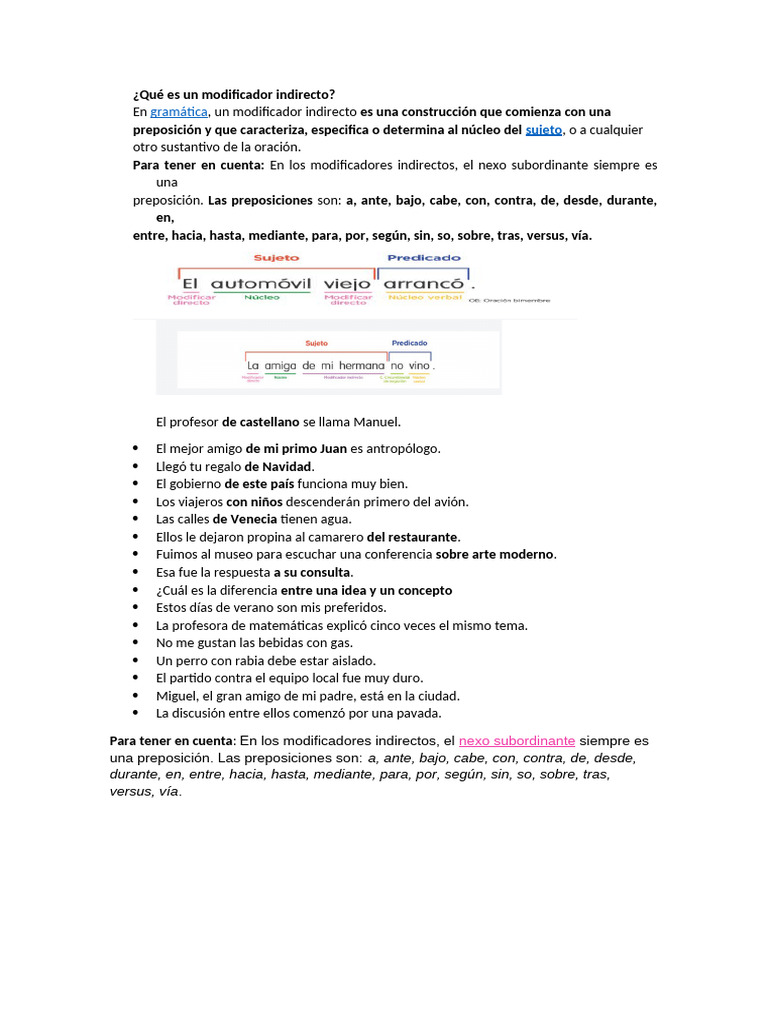 Definición y ejemplos de modificador indirecto | PDF