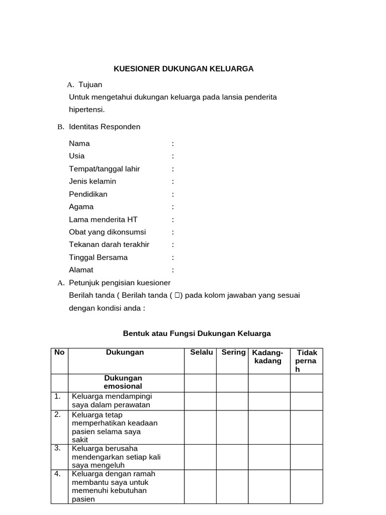 Kuesioner Dukungan Keluarga Lansia | PDF