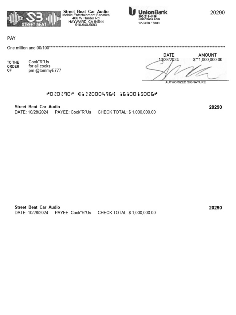 $1 Million Check to Cook