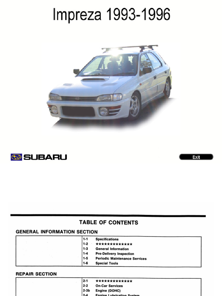 1993-1996 Subaru WRX Workshop Manuals | PDF