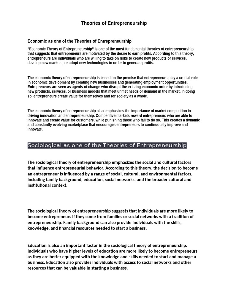Theories of Entrepreneurship | PDF | Entrepreneurship | Economies