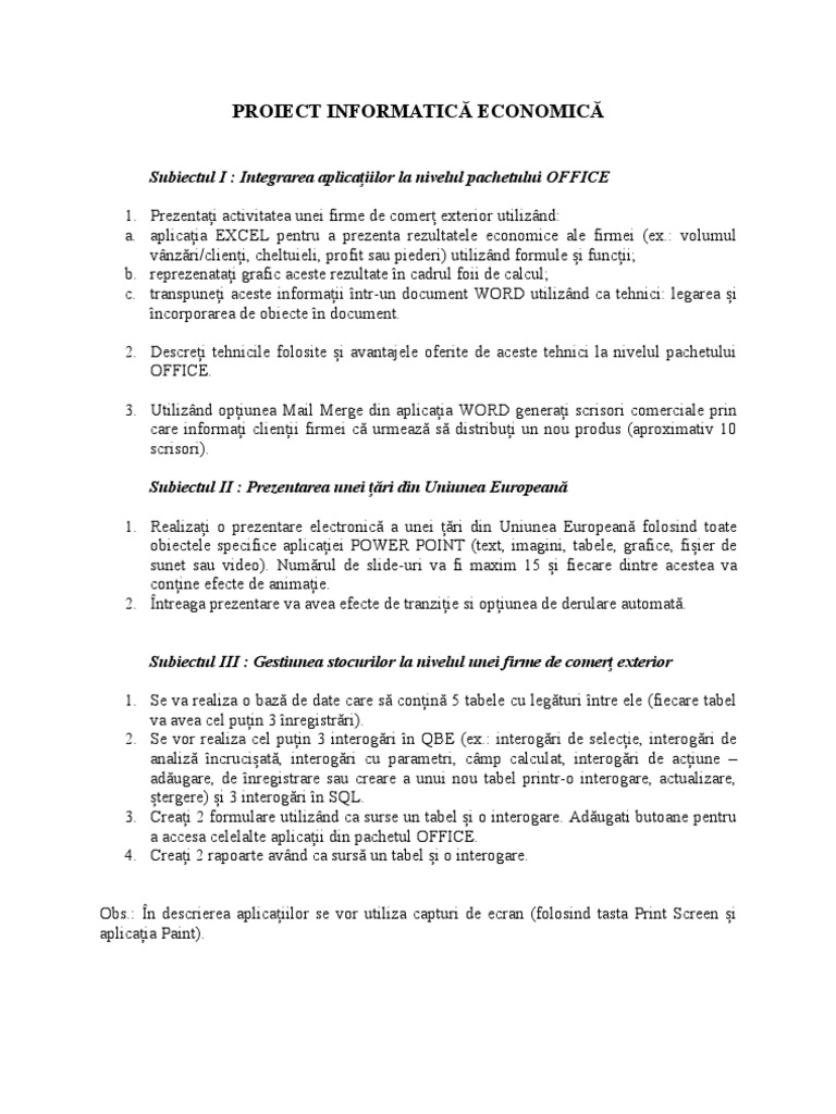 Proiect - Informatica Economica | PDF