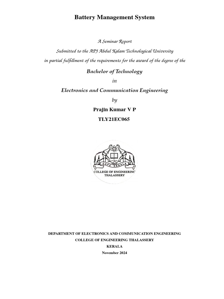 Bms Seminar Report Final | PDF | Kalman Filter | Electric Vehicle