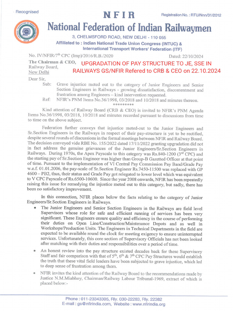Upgradation of Paystructure To JE, SSE in Rlys - 241023 - 213933 | PDF