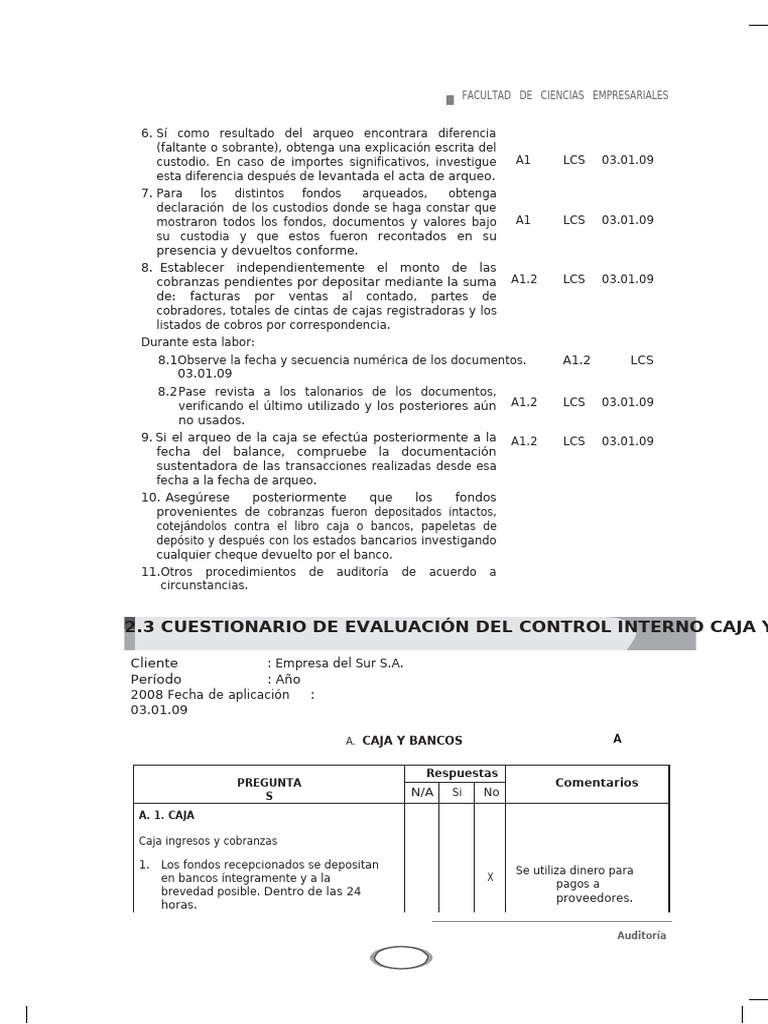Auditoría de Control Interno en Caja | PDF | Bancos | Cheque