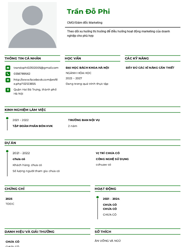 CV Trần Đỗ Phi - BÀI 1.3-TopCV.vn | PDF