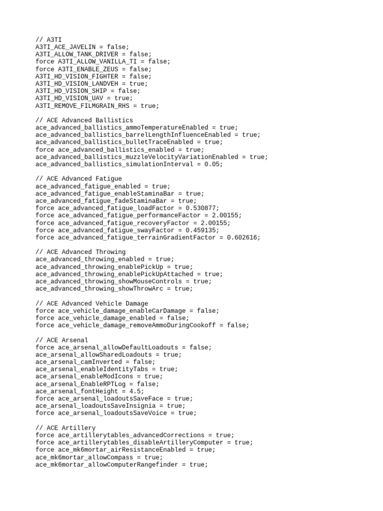 ACE Configuration Settings Overview | PDF | Warfare | Military Science