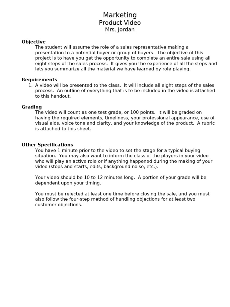 Marketing Presentation-Video Outline and Requirements | PDF | Sales ...