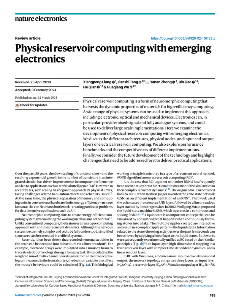 Advances in Physical Reservoir Computing | PDF | Electronic Circuits ...