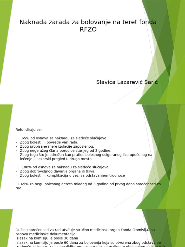 Obračun Bolovanja RFZO I Porodiljskog Bolovanja | PDF