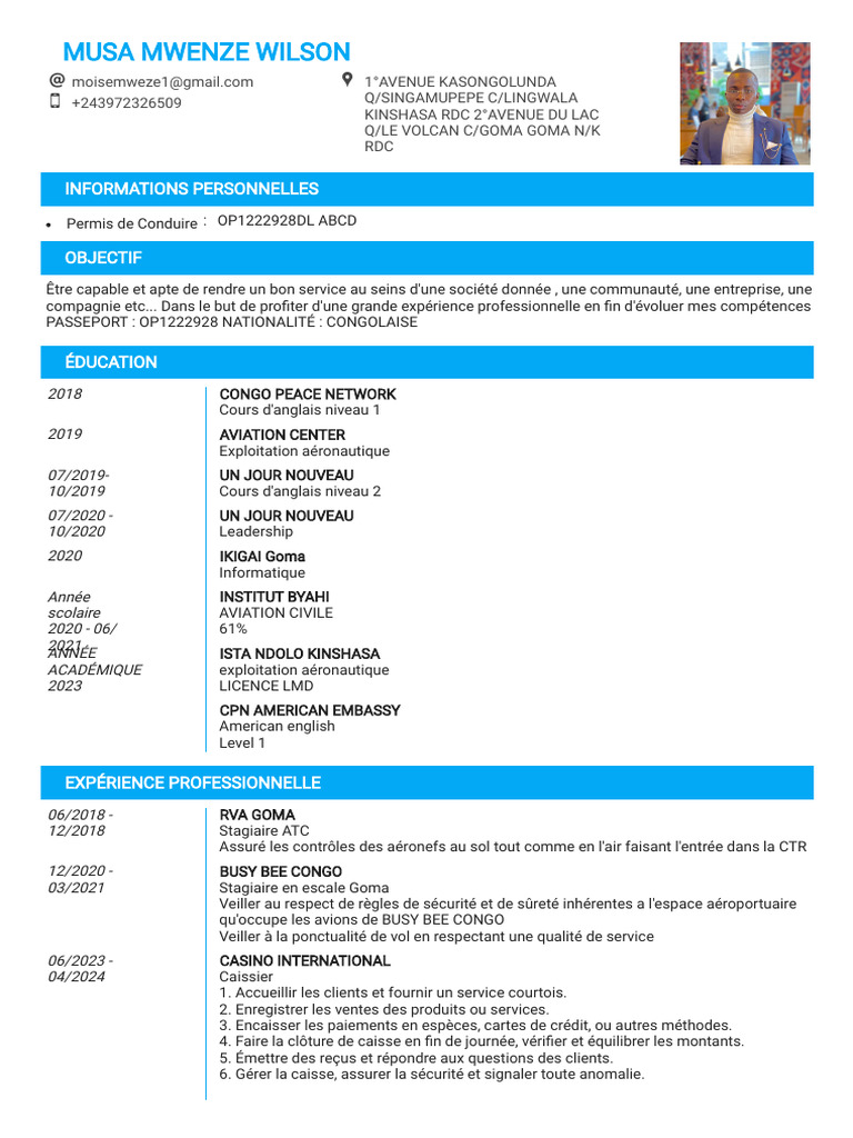 CV de Musa Mwenze Wilson - Compétences et Expérience | PDF | République ...