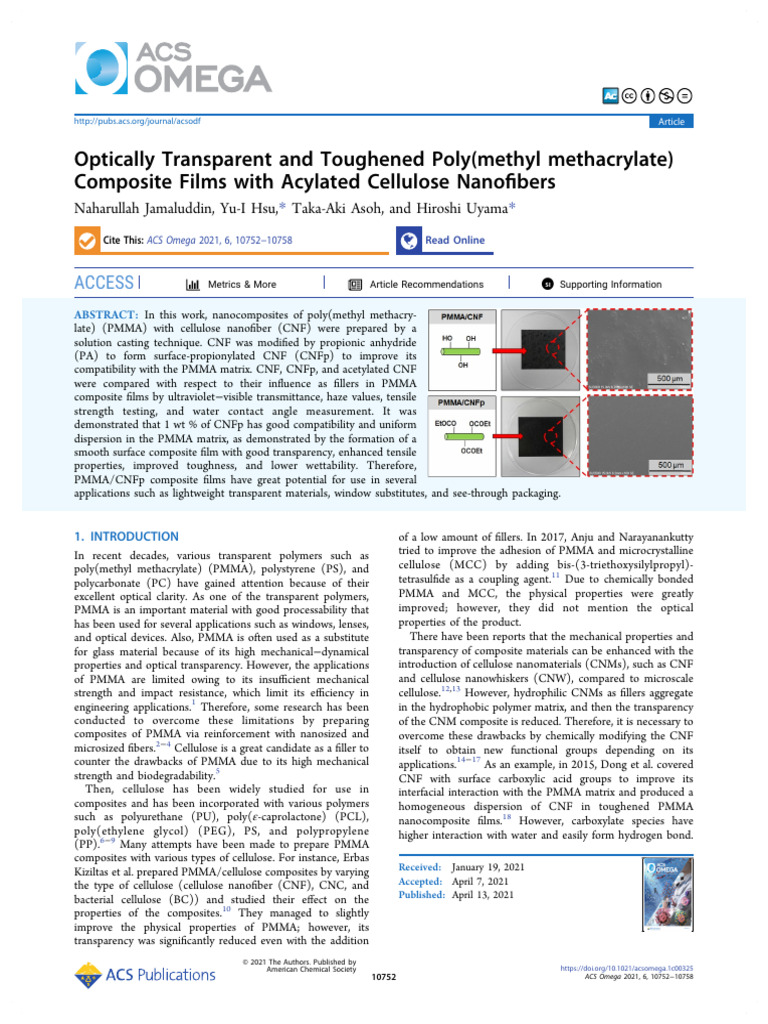 PMMA-CNF Composites: Enhanced Transparency and Toughness | PDF ...