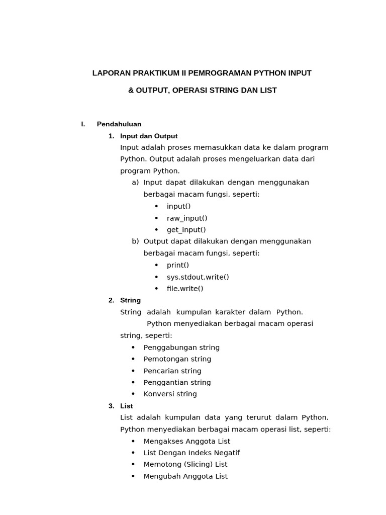 Panduan Input, Output, String, dan List Python | PDF