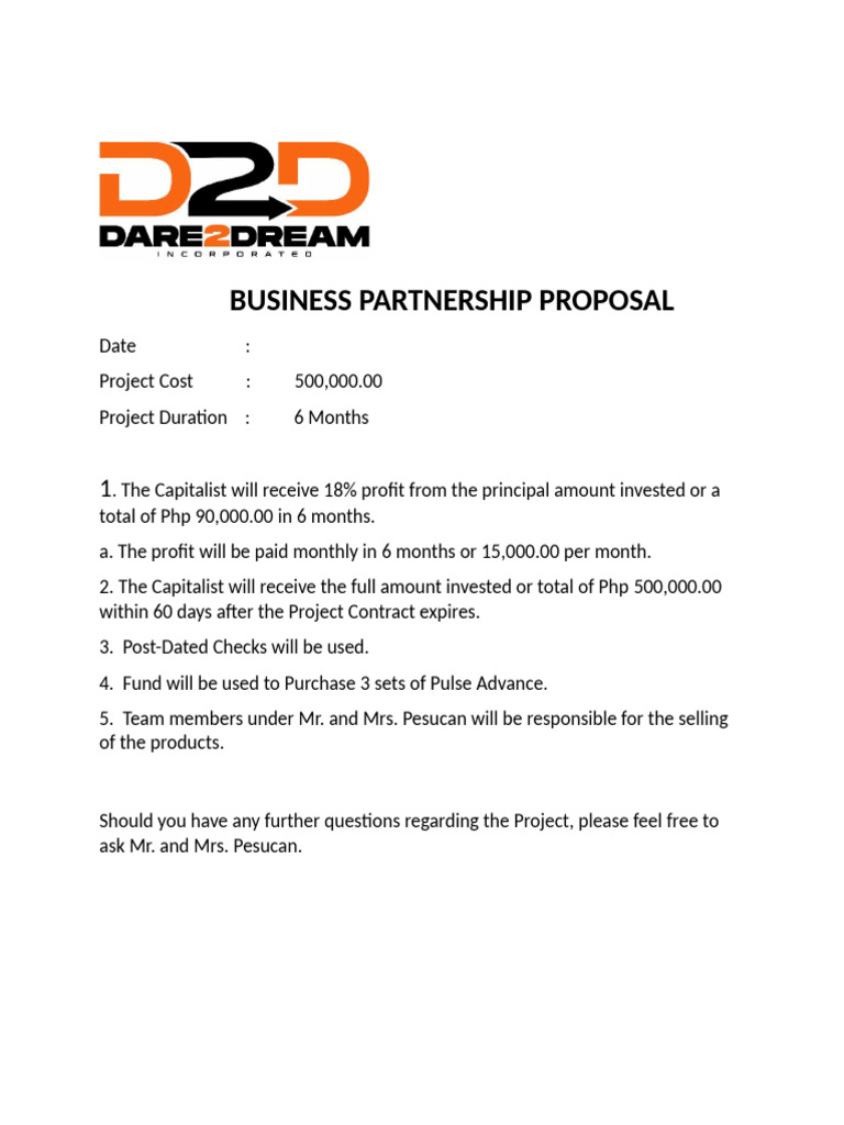 BUSINESS PARTNERSHIP PROPOSAL d2d | PDF