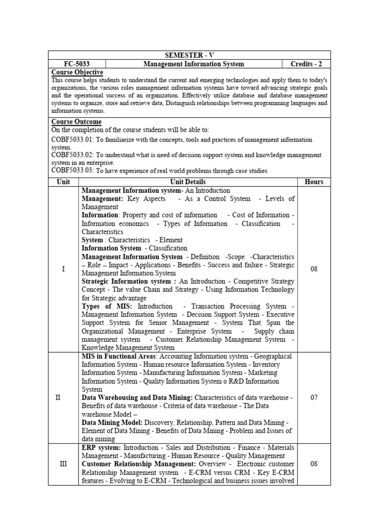 Mis Syllabus | PDF | Information System | Information