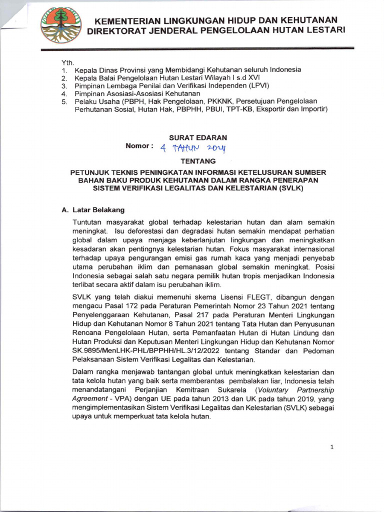 Surat Edaran Dirjen PHL Nomor 4 Tahun 2024 | PDF