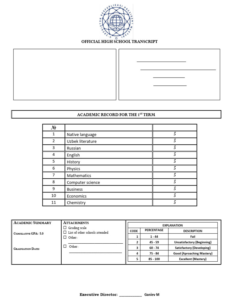 School Transcript Dostonjon | PDF | Science