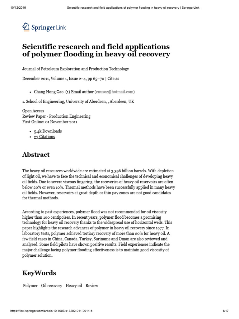Polymer Flooding for Heavy Oil Recovery | PDF | Enhanced Oil Recovery ...